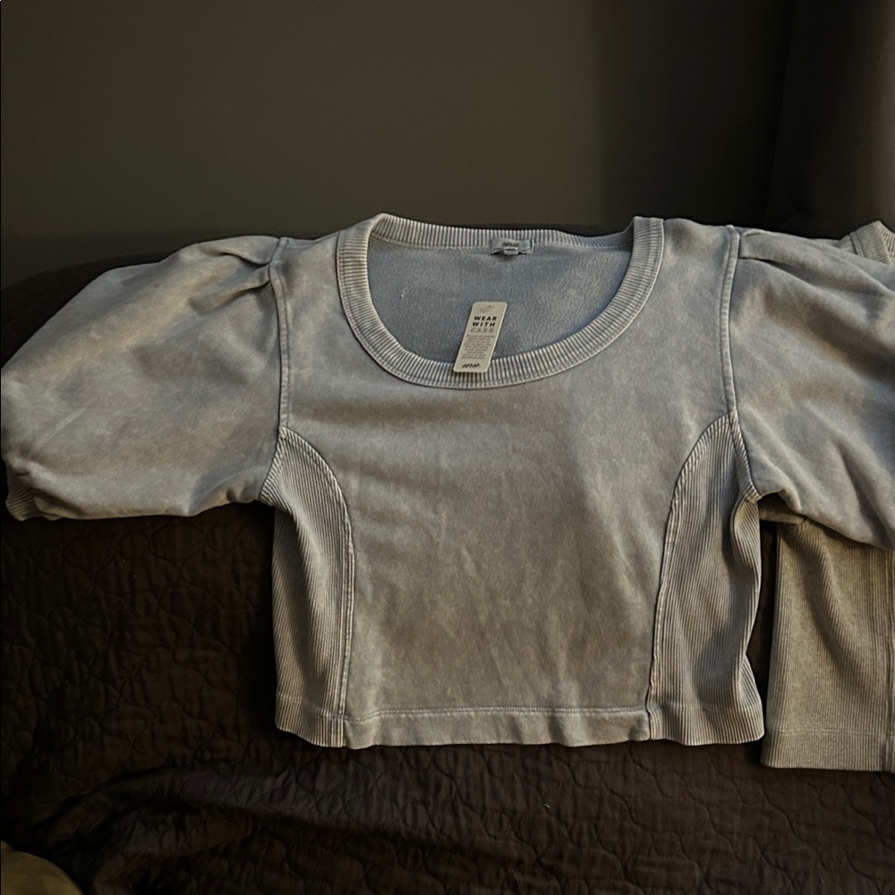 Aerie Kids Light Gray Puff Sleeve Sweatshirt